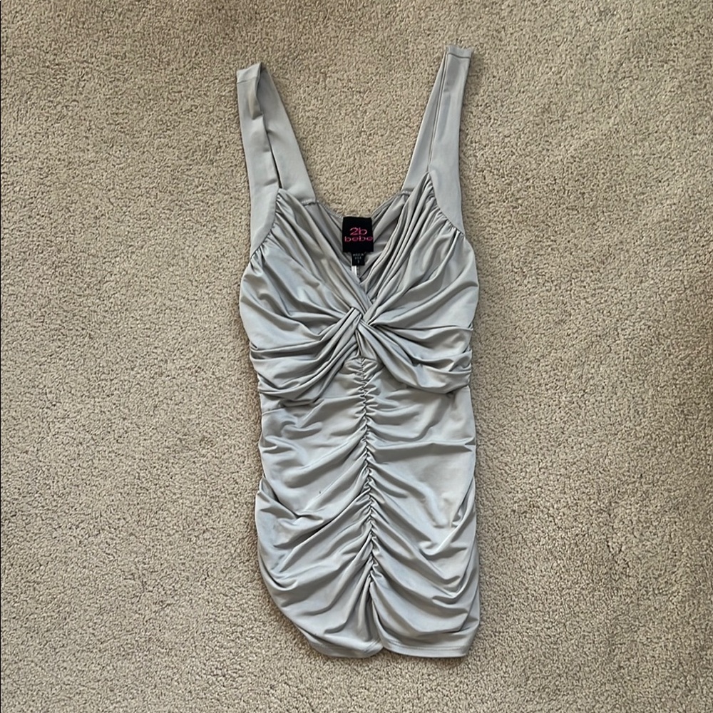 2b Bebe Chic Silver Ruched Tank Top